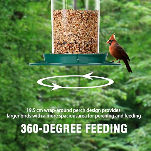 Metal Bird Feeder for Outdoors Hanging,3.0LB Seed Feeder,Easy to Fill & Clean,360° Feeding,Chew Proof Weatherproof Roof for Gardens and Wild Birds,Green - color: Green