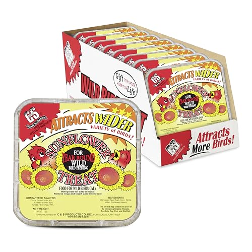C&S Sunflower Suet Treat, Suet Cakes for Wild Birds, Pack of 8 | Suet cakes for woodpeckers, made with sunflower, use in a suet feeder year-round - style: Sunflower, 8 Pack
