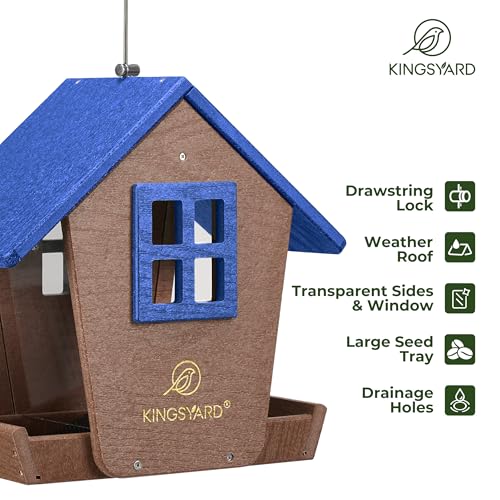ingsyard 4 lbs Large Bird Feeder House for Outdoors Hanging | Recycled Poly Lumber, Weatherproof Roof, Hopper Bird Feeders for Cardinal Bluebird, Garden Yard Outside Decor, Blue - color: Blue