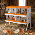 Chicken Nesting Box, 8 Compartment Galvanized Steel Chicken Laying Boxes, Heavy Duty Rustproof Chicken Coop with Easy Egg Collection for Backyard Farms - with Bracket Legs, Orange - color: orange