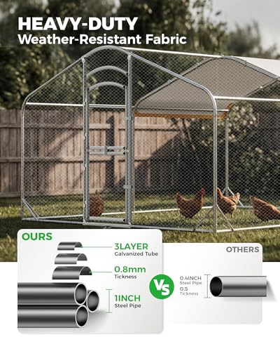 Large Metal Chicken Coop with Run, 12.6FT Walk-in Chicken Run for Yard with Waterproof & Anti-UV Cover, Spire Roof Outdoor Poultry Cage for Chickens Ducks Rabbits Backyard Farm with Ladder