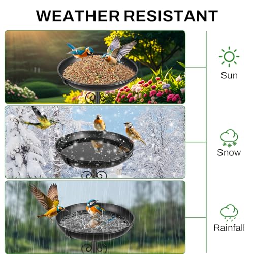 Metal Bird Bath for Outside, Vintage Freestanding Birdbaths with Metal Stake, Upgraded 5 Pronged Base Birdfeeder Feeder Bowl for Outdoors Garden Patio Yard Lawn Decor (Black) - color: Black