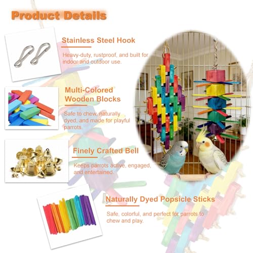 Parrot Chew Toys 2Pcs Natural Colorful Wood Blocks for Small Medium Birds - size: Small to Medium-Sized Birds