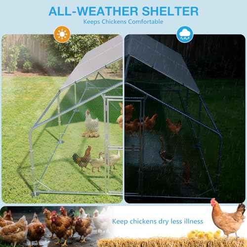 Large Metal Chicken Coop, Outdoor Chicken Run with Cover, 10 x 20 x 6.5 FT | Heavy-Duty Poultry Enclosure & Chicken Pen with Split Doors, Galvanized Steel Frame, Free Wire Mesh Fence and Roosting Ladder - size: 118.1"L x 78.7"W x 235.2"H
