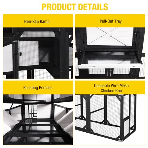 Aivituvin Extra Large Chicken Coop for 8-10 Chickens, Reinforced Outdoor Wooden Hen House with Run, 6 Nesting Boxes, Easy Clean Pull-Out Tray, Waterproof Asphalt Roof - Black, 118"L x 56.7"W x 50"H - size: 118.1"L x 56.7"W x 49.5"H