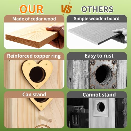 2PC Cedar Bluebird Houses for Outside with Nesting Material | Bird House Outdoor With Copper Guard, Predator Proof Bluebird Houses, Kits for Adults & Kids with Perch & Nesting Material