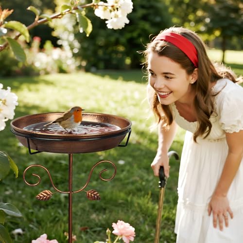 Ieuan 35.4" Metal Bird Bath for Outside, Freestanding Birdbaths, Gold | Bowl Diameter: 12 inch, Depth: 2.2 inch Vintage Scroll Design, Baked Paint Coating