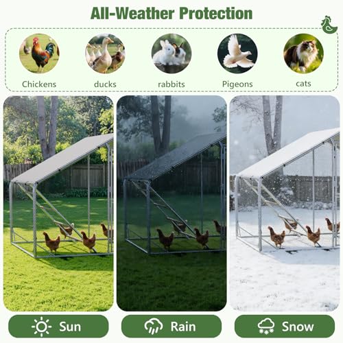 Sannwsg Large Chicken Coop, Metal Chicken Run, 10x6.5 FT Walk in Chicken Pen with Waterproof Cover, Secure Lock, Heavy Duty Poultry Cage with Feeding Door for Outdoor Farm Use - size: 118.0"L x 78.0"W x 79.0"H