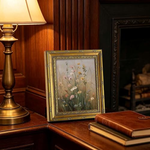 DR.RiftArt Vintage Wildflowers Wall Art, Gold Framed Rustic Floral Decor | Flower Field Meadow Landscape Painting, Canvas Prints, for Bedroom Living Room Office 9x11 inch - color: Vintage Wildflowers, size: 11"L x 9"W