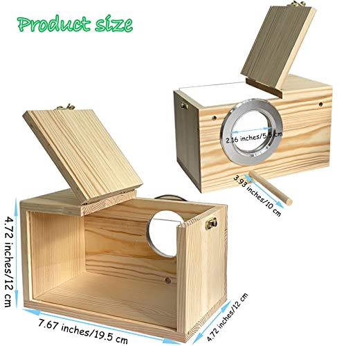Transparent Parakeet Nesting Box,Wooden Parrot Nest Breeding Box with Perch Natural Bird House for Cage Suitable for Lovebirds Cockatiels Canaries - size: Small