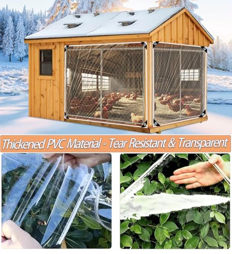 6.5 x 9.8 FT Thickened Chicken Coop Cover for Winter, Waterproof & Anti-Tear Chicken Coop Insulation with Rope, Chicken Run Sidewalls, Windproof Clear Chicken Coop Tarp for Chicken Run
