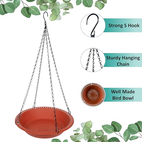 Large Hanging Bird Feeder Tray 14 inch with Drainage Holes Fit Most Seed, Bird-Feeder Hanging for Garden Yard Outside, Terracotta - color: Terracotta, size: 14 inch