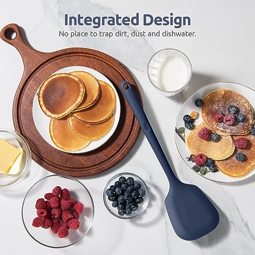 U-Taste Silicone Turner Spatula Set of 2, 13.6"Long/3.7"Wide, Midnight Blue | 600ºF Heat Resistant Food Grade Silicone Cooking Utensils Set, Wide Large Solid & Slotted Turner Pancake Egg Flipper - color: Midnight Blue