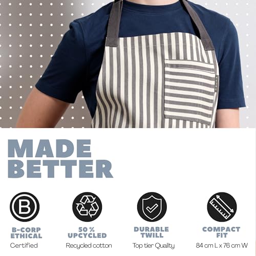 Chef Aprons for Women with Pockets, Adjustable Bib Aprons for Cooking - color: Charcoal Striped