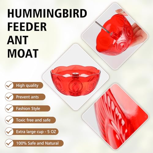 Ant Moat for Hummingbird Feeders, Humingbird Feeder Ant Moat, Vintage Style Hummingbird Ant Guard, 5 OZ Large Ant Moat, Ant Motes - Ant Guard(4 Pack, Red)
