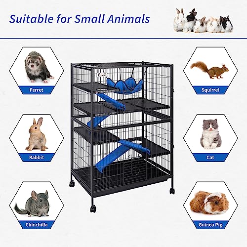 Polar Aurora Metal Small Animal Cage 5 Tiers Homes for Pets Removable Ferret Cage with Lockable Wheels, 50" H Deluxe Chinchilla Cage with Hammock and Removable Tray - size: Large
