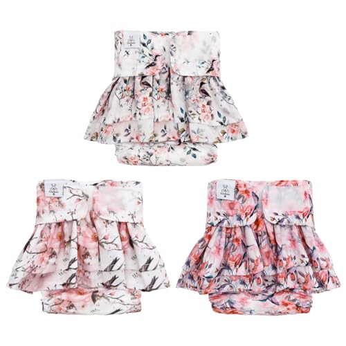 CuteBone Female Dog Diapers with Skirts 3 Pack Reusable Puppy Dresses Pants for Heat Cycle Period - size: S