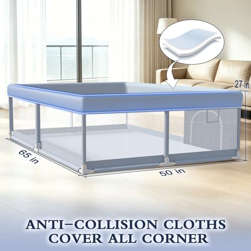 XVISHX 65 x 50 Inch Baby Playpen, Playpen for Babies and Toddlers, Baby Play Pen Playard for Indoor & Outdoor Active Center Game Fence, with Skin-Friendly Fabric and Soft Breathable Mesh, Grey - size: 65 × 50 Inch