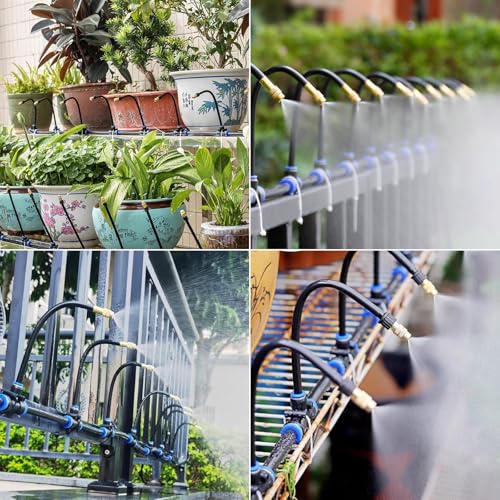 98.4Ft Drip Irrigation Kit System, 360° Bendable Garden Irrigation System | Adjustable Automatic Watering Misting System with 20 Nozzles for Greenhouse, Yard, Lawn, Plant, , 5/16" Tubing - size: 98.4Ft