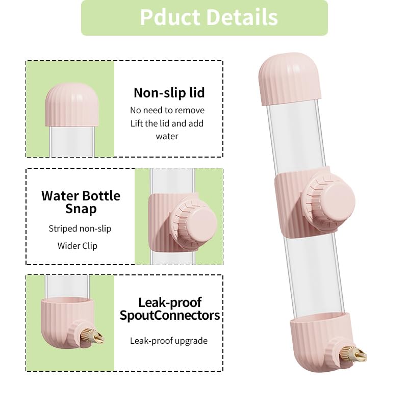 9.4 Fl Oz No Mess Bird Water Dispenser, Automatic Parrot Water Feeder with Spring Valve, Clear Cage Water Drinker for Parakeets Cockatiels Budgies Finch Lovebirds & Canary (Pink, 9.4 fl oz (280ml)) | Leak-proof bird waterer | For parrots, cockatiels, budg
