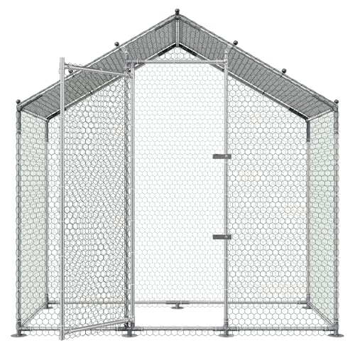 VEVOR Large Metal Chicken Coop,6.6 x 3.3 x 6.6 ft, Walk-in Chicken Run House with Waterproof Cover & Sturdy Frame, Spire Roof Poultry Cage Duck Pen for Rabbit Hen Goose Outdoor Backyard Farm Use - size: 78.7"L x 39.4"W x 78.7"H