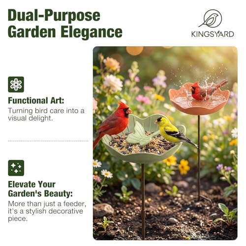 Kinsgyard 2 Pack Free Standing Tray Bird Feeders with Adjustable Pole, Wild Bird Bath for Outdoor Garden Yard Decor, Large Seed Capacity, Easy to Clean and Refill, Red & Green - color: Red & Green