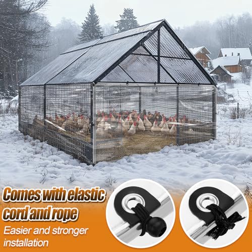 MEWTOGO 4x8ft Chicken Coop Covers Accessories for Winter | Easy to Install & Waterproof Chicken Run Tarp, with Elastic Cords & Rope - size: 4x8ft