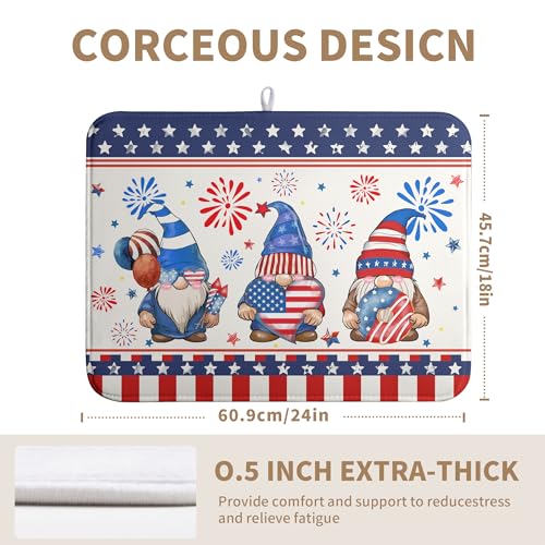 4th of July Dish Drying Mats for Kitchen Counter 18x24 In Memorial Independence Day Patriotic Gnome Stars Microfiber Drying Mat Fourth of July USA Super Absorbent Dish Rack Mat Drying Pad - color: 4th of July Dish Drying Mats-A5-1, size: 18" x 24"