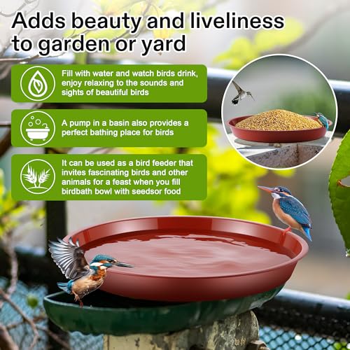 3 Pack Plastic Bird Bath Bowl, 14”Ground Bird Baths for Outdoor(Terracotta | Large Durable Birds Bath Dish for Garden Yard, Birds Water Bowl Feeder Tray Replacement, Weather Resistant ABS Plastic - color: Terracotta