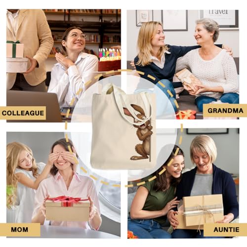 Cartoon Canvas Tote Bag, Gifts for Women Men Birthday Christmas Reusable Tote Shoulder Bag for Grocery Shopping 01 - color: Rabbit 469
