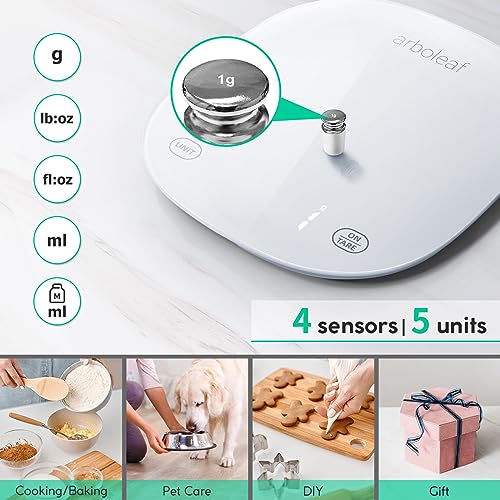 Arboleaf Smart Food Scale, Kitchen Scale with Nutritional Calculator | USB Rechargeable, food scales for kitchen with App for Macro, Keto, Calorie, Cooking, Grams and Ounces, 0.1oz/0.5g, White - color: White