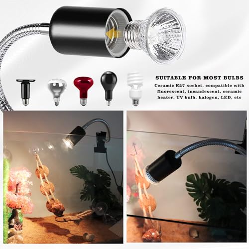 Hermit Crab Heat Lamp, Reptile Heat Lamp with Clamp, Reptile Light with Rotatable Hose and Timer, Suitable for Reptiles Lizard Turtle Tortoise Snake Bearded Dragon Hermit Crab, 2 Bulbs 25W+50W - size: Single-Head