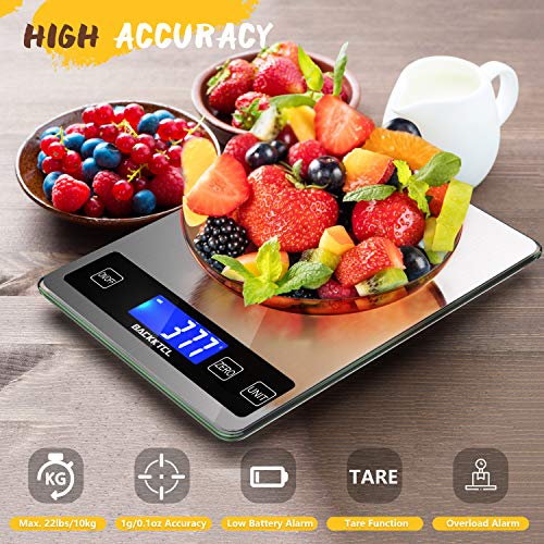 BACK KTCL''Cooking Master' 22lb Digital Kitchen Food Scale | Measures in Grams and Ounces for Weight Cooking Baking,1g/0.1oz Precise Graduation,Stainless Steel and Tempered Glass