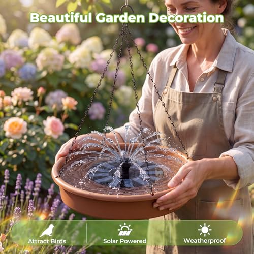 AISITIN 12" Hanging Bird Bath with Solar Fountain for Drinking & Feeding | Outdoor Solar Powered Hanging Bird Bath Fountain, Perfect for Outdoor, Gardens, Patios, and Yards