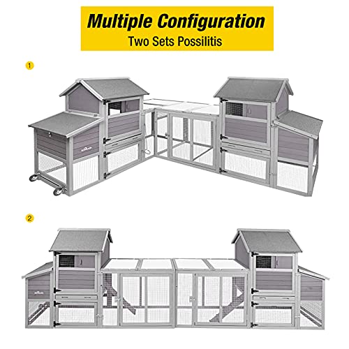 Aivituvin Chicken Coop Outdoor Hen House Wooden Poultry Cage with Wheels,UV Panel,Nest Box, Expandable Coop (Grey, AIR27) - color: Grey, size: AIR27