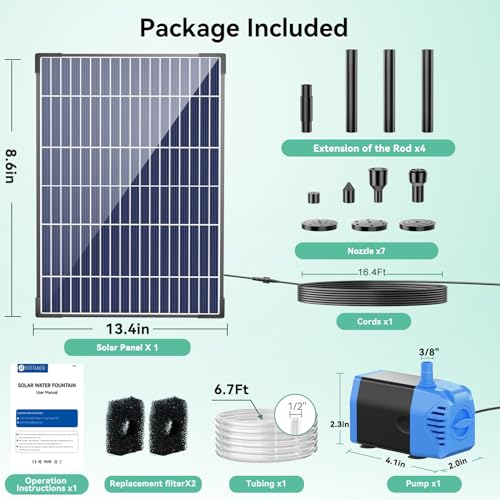 Antfraer 12W Solar Fountain Pump, Solar Water Pump 160GPH Flow Adjustable, Solar Powered Water Pump with 16.5Ft Cord Length for Small Pond, Fish Pond Bird Bath Garden Waterfall Hydroponics - size: 12W