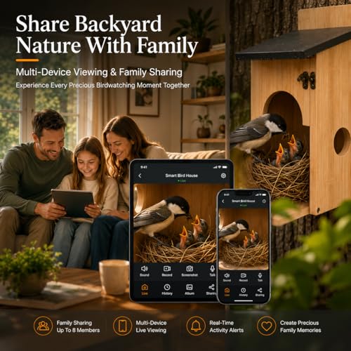 Smart Bird House with Camera - Solar Powered AI Bird Feeder with 4MP Color Night Vision, AI Species Recognition & IP66 Waterproof, Ideal Gift for Bird Lovers | 4MP Color Night Vision Camera, AI Bird Recognition, Solar Powered, 2.4GHz WiFi, Easy Setup, Sma
