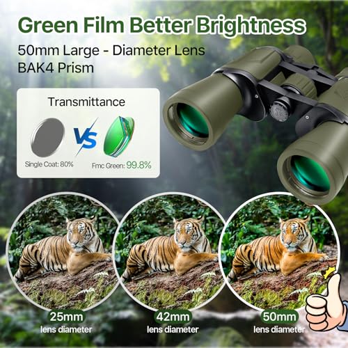FREE SOLDIER 20x50 High Powered Binoculars for Adults, Green | With Bak4 Prism Fmc Lens, Lightweight, Portable, Waterproof, Fog-Proof, For Bird Watching, Hunting, Hiking, Concerts, Travel - color: Green