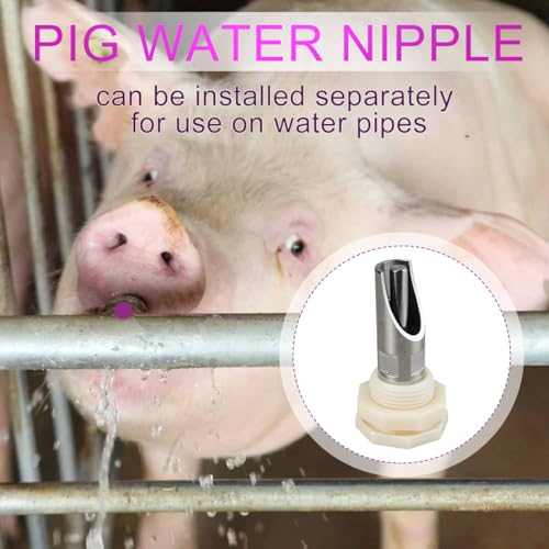 5 Pack Pig Nipple Waterer for Barrel Kit, Pig Nipple Drinkers Stainless Steel Pigs Drinker Feeder with Hardware 1/2 inch Automatic Pig Waterer System for Hog Goat Sows Piglets