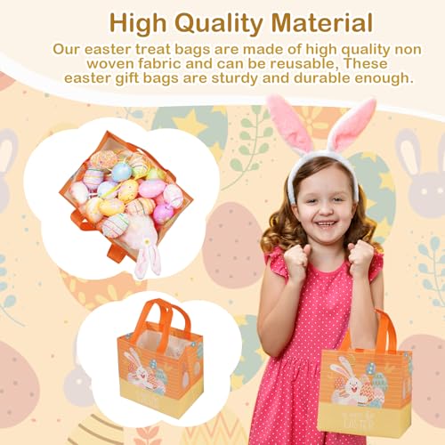 Bszatan 24PCS Easter Gift Bags with Handles, Treat Bags with Happy Bunny Carrot Chick, Multifunctional Non-Woven Easter Baskets for Egg Hunt, Gifts Wrapping, Party Supplies, 8.3×7.9×5.9inch - color: Easter Bags 24 PCS