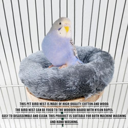 Bird Nest,1Pc Detachable Plush Parrot Hammock Bed,Winter Warm Bird House Snuggle Hut Birds Sleeping Bed Wood Perch for Budgies Cockatiel Conure Parakeet Hamster (Grey, Large) - color: Grey, size: Large