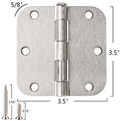 TDCHINGES Residential Brushed Nickel Door Hinges 3.5" X 3 1/2" 5/8" Radius | 24 Pack Round No Squeak Exterior Interior Standard Bifold Hollow Core Wooden Doors Office Bedroom Study Rental Dorm Hardware - color: Satin Nickel, size: 24 Pack--no squeak