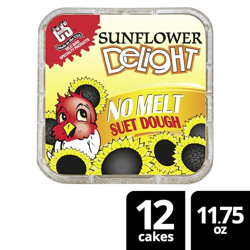 C&S EZ Fill Sunflower Suet and Snak Feeder, Holds One 56-Ounce Suet Cake | Hanging bird feeder with steel roof, platform base, top-opening suet cage for multiple standard suet cakes - style: Sunflower 12-Pack