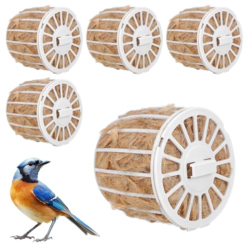 Abaodam Bird Nesting Material with Basket Plastic Jute Nesting Supplies for Canary Parakeet Finch Cockatiel White 5 Pack for Birdhouses Garden Porch Decor