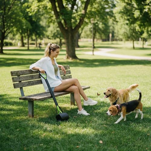 33" Pooper Scooper 2 Pack, XL Long Handle No-Touch Dog Pooper Scooper | Heavy duty pooper scooper for large small dogs. Durable Spring &Lightweight,portable poop pickup tool for no-bend,hands-free.