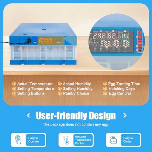 48 Egg Incubators with Automatic Turner, Temperature and Humidity Control, Egg Candler,Universal Egg Tray Size Smart Incubators for Hatching Chickens Quail Duck Turkey Goose Bird