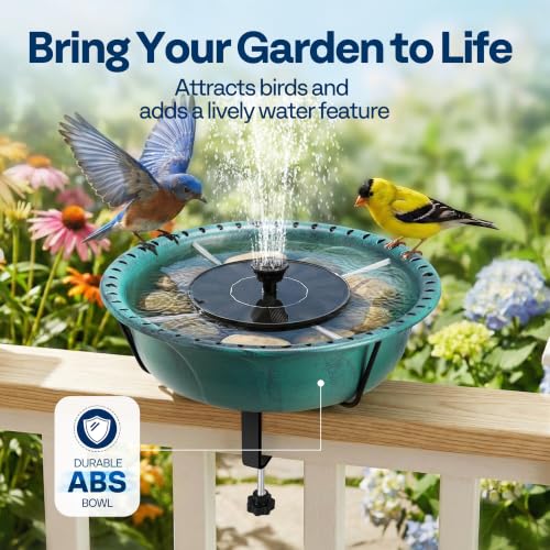 VIVOHOME Deck-Mounted Bird Bath with Solar Fountain, 13-Inch Bowl, Green | Solar-Powered Pump, Weather-Resistant ABS, Adjustable Metal Clamp, for Railing/Fence/Balcony, Bird-Friendly, Easy to Clean - color: Green, size: Birdbath with Fountain
