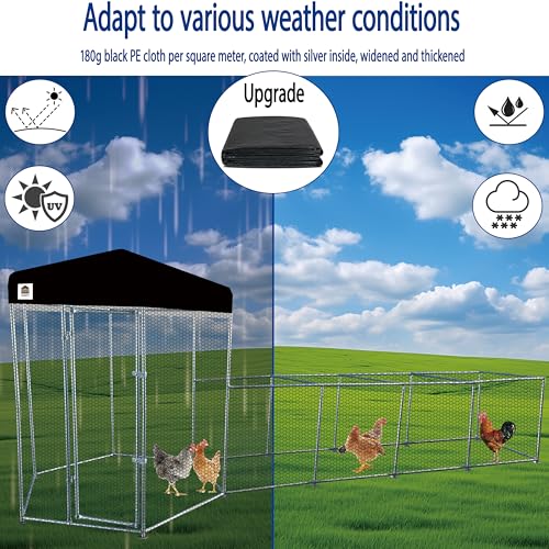 Hexagonal Metal Chicken coop with Cover for Yard, 19x6x7.5ft Large Chicken Run for 10 Chickens, Walk-in and Weatherproof Design Duck Pen, Thickened Black UV Protection Cover - size: 228.0"L x 90.0"W x 71.0"H