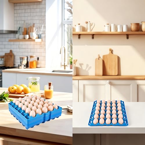 12 Pack Plastic Egg Tray 30 Cell Egg Crates Egg Flats Stackable Egg Carton for Home, Chicken Farmers, Storing, Sorting, and Shipping Eggs, Holds Multiple Eggs (Blue)
