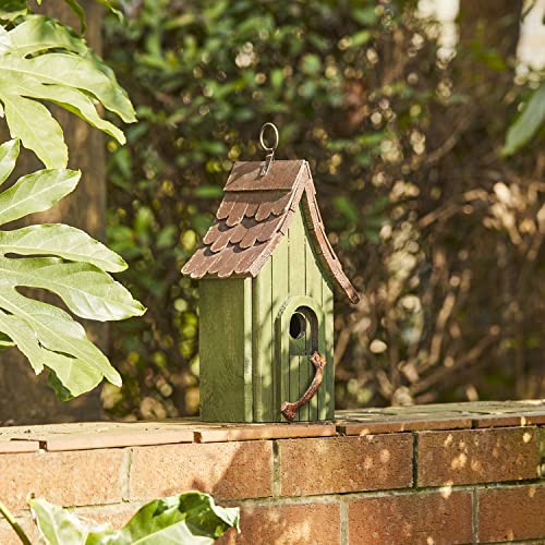 Glitzhome Birdhouses for Outdoors, Green Hand Painted Garden Wooden Bird House with Single Roof Hanging Bird House for Outside - color: Green